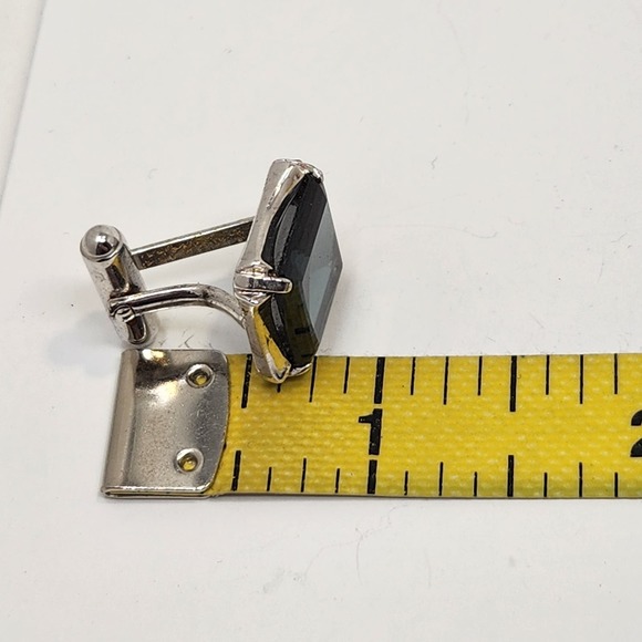 Sterling Silver Green Square Crystal Cufflinks Vintage Mens Accessory Jewelry - Picture 6 of 6